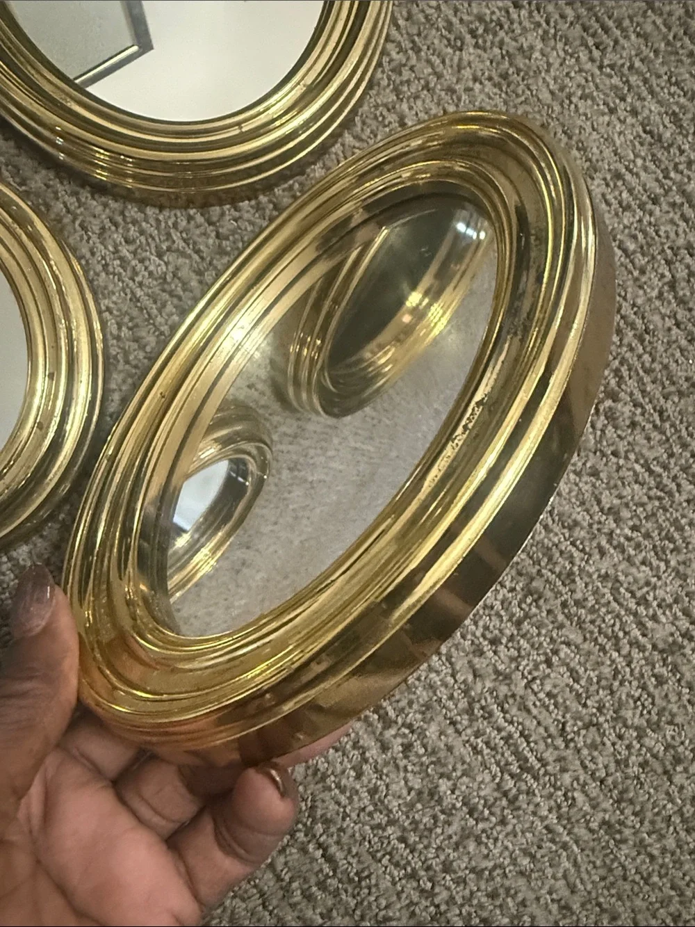 Home Interiors Set of Three Gold Oval Wall Mirrors - Polished Frame